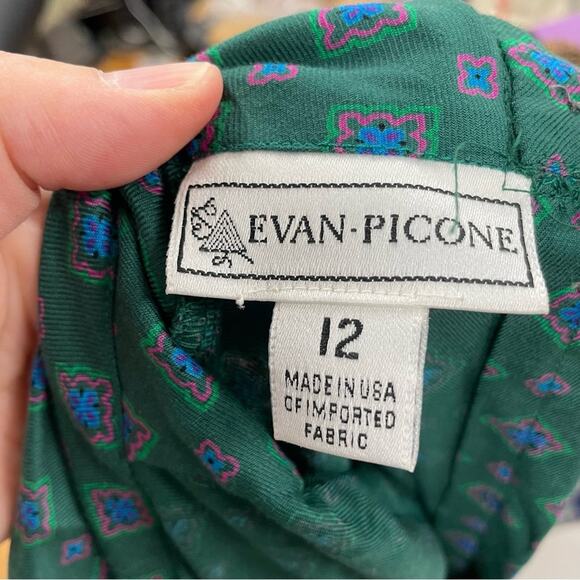 Vintage Evan Picone Green Geometric Print Long Sleeve Blouse Womens 12 1980s - Picture 8 of 10